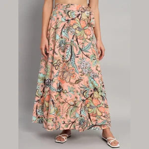 Indian Cotton Rapron Skirt Ethnic Peach Floral Printed - Image 3