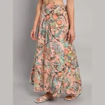 Indian Cotton Rapron Skirt Ethnic Peach Floral Printed - Image 4