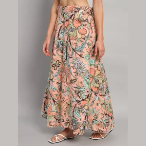 Indian Cotton Rapron Skirt Ethnic Peach Floral Printed - Image 4