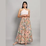 Indian Cotton Rapron Skirt Ethnic Peach Floral Printed - Image 2