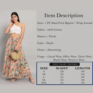 Indian Cotton Rapron Skirt Ethnic Peach Floral Printed - Image 7