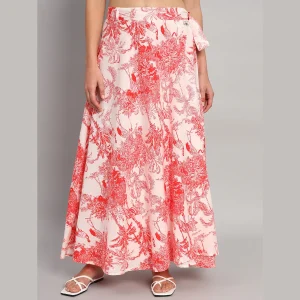 Indian Hand Block Red Forest Printed Long Skirt - Image 3