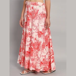 Indian Hand Block Red Forest Printed Long Skirt - Image 4