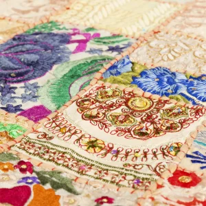 Indian Handmade Beige Khambadiya Patchwork Cotton Runner - Image 3