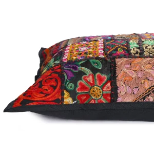 Indian Handmade Black Embroidered Pillow Cover - Image 3