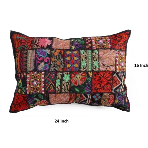 Indian Handmade Black Embroidered Pillow Cover - Image 4