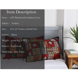 Indian Handmade Black Embroidered Pillow Cover - Image 5