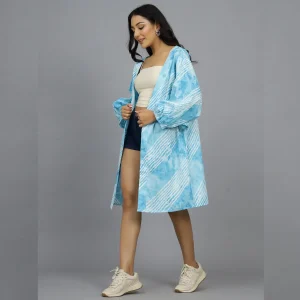 Indian Handmade Blue Tie Dye Stripes Print Cotton Open Shrug - Image 3