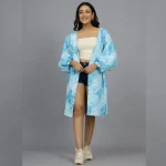 Indian Handmade Blue Tie Dye Stripes Print Cotton Open Shrug