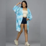 Indian Handmade Blue Tie Dye Stripes Print Cotton Open Shrug - Image 2