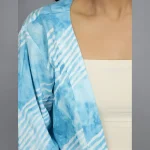 Indian Handmade Blue Tie Dye Stripes Print Cotton Open Shrug - Image 6