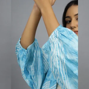 Indian Handmade Blue Tie Dye Stripes Print Cotton Open Shrug - Image 5