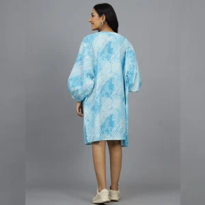 Indian Handmade Blue Tie Dye Stripes Print Cotton Open Shrug - Image 4