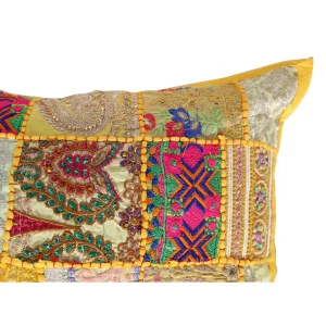 Indian Handmade Cotton Yellow Pillow Cover - Image 3