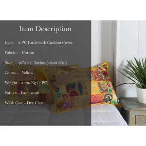 Indian Handmade Cotton Yellow Pillow Cover - Image 5