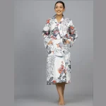 Indian Owl Hand Print Cotton Grey Robe Drees
