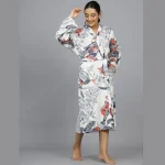 Indian Owl Hand Print Cotton Grey Robe Drees - Image 3