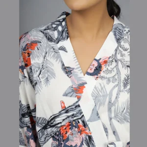 Indian Owl Hand Print Cotton Grey Robe Drees - Image 5