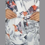 Indian Owl Hand Print Cotton Grey Robe Drees - Image 6