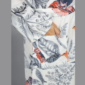 Indian Owl Hand Print Cotton Grey Robe Drees - Image 7