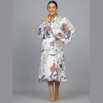 Indian Owl Hand Print Cotton Grey Robe Drees - Image 2