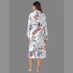 Indian Owl Hand Print Cotton Grey Robe Drees - Image 8