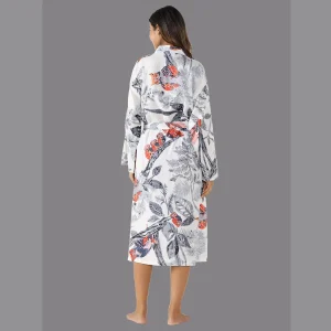Indian Owl Hand Print Cotton Grey Robe Drees - Image 8