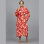 Indian Red Floral Kimono Beach Wear Robe