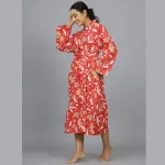 Indian Red Floral Kimono Beach Wear Robe - Image 2