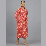 Indian Red Floral Kimono Beach Wear Robe - Image 3