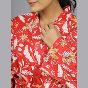 Indian Red Floral Kimono Beach Wear Robe - Image 4