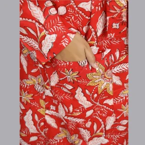 Indian Red Floral Kimono Beach Wear Robe - Image 6
