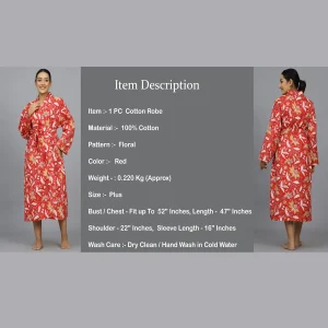 Indian Red Floral Kimono Beach Wear Robe - Image 8