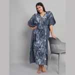 Indigo Blue Printed Pure Cotton Kaftan Dress
