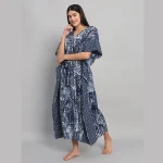 Indigo Blue Printed Pure Cotton Kaftan Dress - Image 2