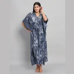 Indigo Blue Printed Pure Cotton Kaftan Dress - Image 3