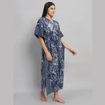 Indigo Blue Printed Pure Cotton Kaftan Dress - Image 4