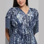 Indigo Blue Printed Pure Cotton Kaftan Dress - Image 5