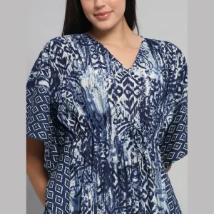 Indigo Blue Printed Pure Cotton Kaftan Dress - Image 5