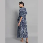 Indigo Blue Printed Pure Cotton Kaftan Dress - Image 6