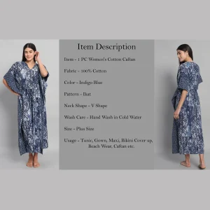 Indigo Blue Printed Pure Cotton Kaftan Dress - Image 7