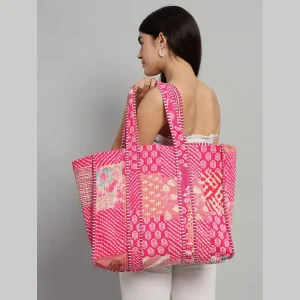 Lovely Reversible Pink Color Cotton Fabric Women Tote Bag - Image 4
