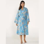 Luxury Blue Floral Printed Dressing Bath Robe