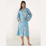 Luxury Blue Floral Printed Dressing Bath Robe - Image 2