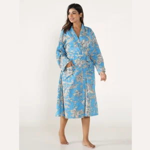 Luxury Blue Floral Printed Dressing Bath Robe - Image 3