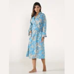 Luxury Blue Floral Printed Dressing Bath Robe - Image 4