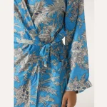 Luxury Blue Floral Printed Dressing Bath Robe - Image 6