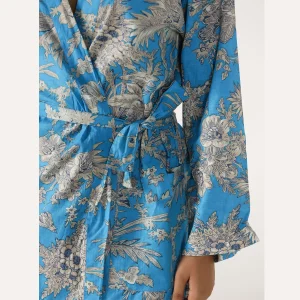 Luxury Blue Floral Printed Dressing Bath Robe - Image 6