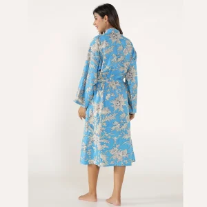 Luxury Blue Floral Printed Dressing Bath Robe - Image 7