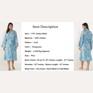 Luxury Blue Floral Printed Dressing Bath Robe - Image 8
